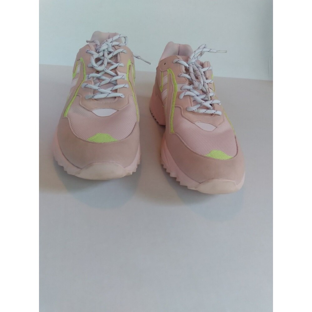 Sneakers Fashion Chunky Platform Pastel Pink Neon Trim Athletic Shoes‎